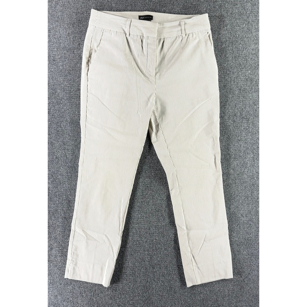Jones New York JNY Womens Tan White Pinstripe Ankle Pants Size 8 Straight Leg